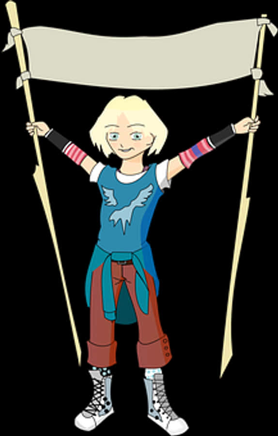 Animated Character Holding Banner
