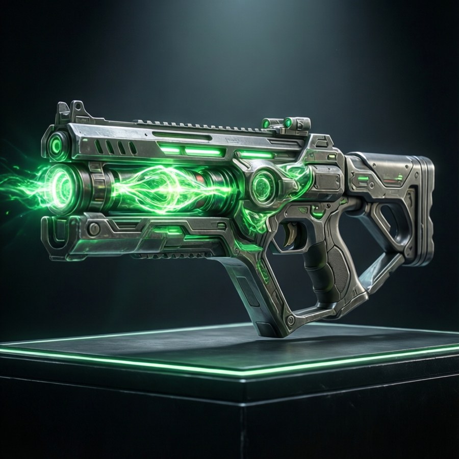 A futuristic Oscorp weapon glowing with green energy.