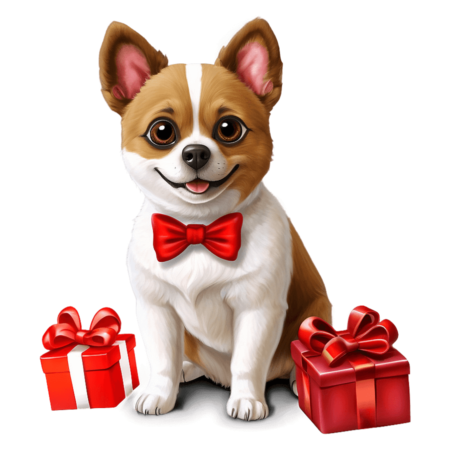 Cartoon Dog with Gift PNG 06112024