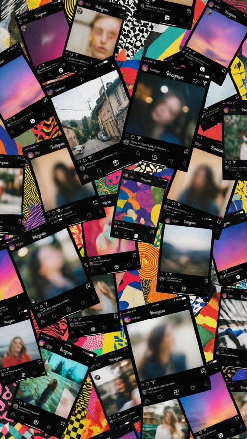 Artistic collage of various Instagram frames overlapping each other