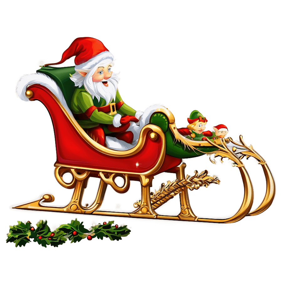 Sleigh with Elves PNG 05262024