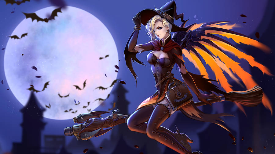 Witchy Anime Girl Sul Manico Di Scopa