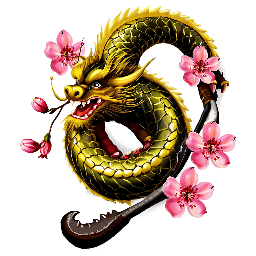 Chinese Dragon with Cherry Blossoms PNG 05232024