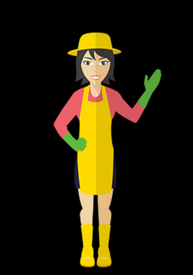 Animated Gardener Woman Yellow Outfit
