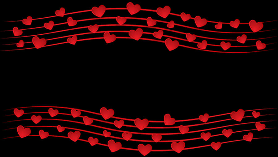 Red Hearts Musical Notes Black Background