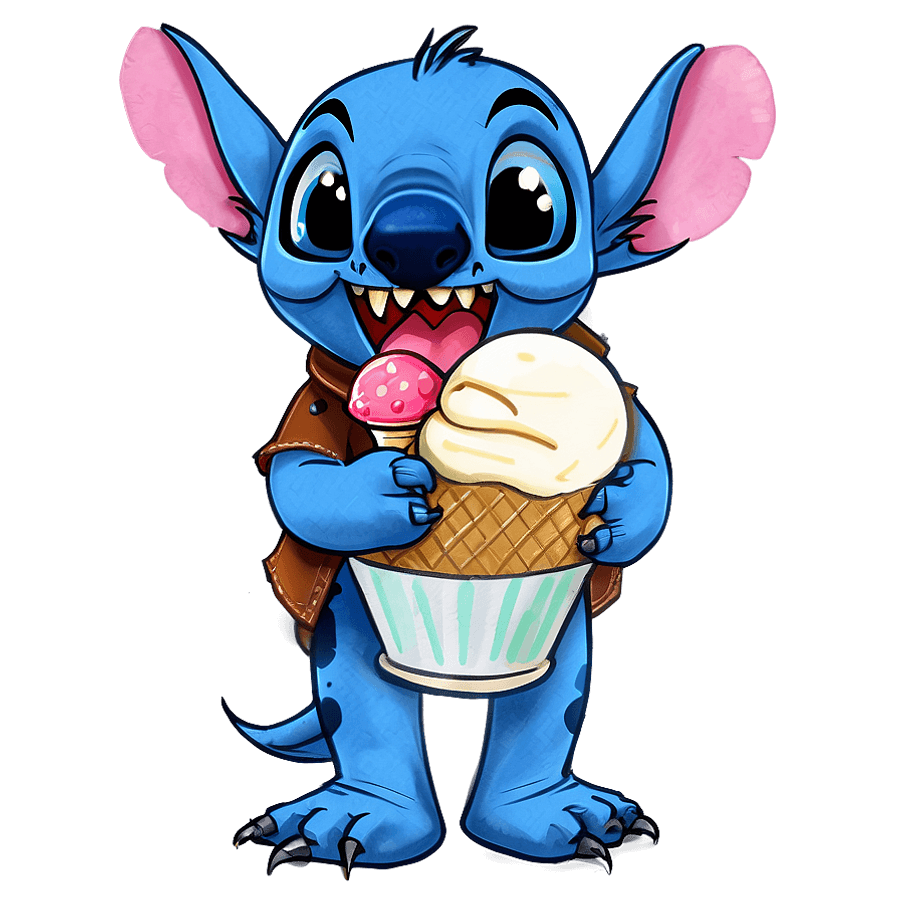 Stitch and Angel Sharing Ice Cream PNG xhf60