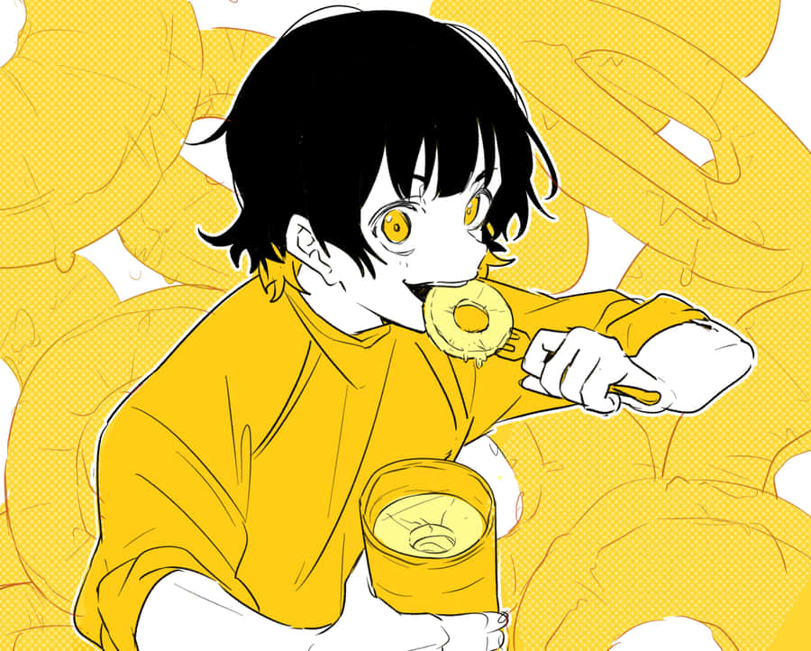Animerad Karaktär Äter Donut