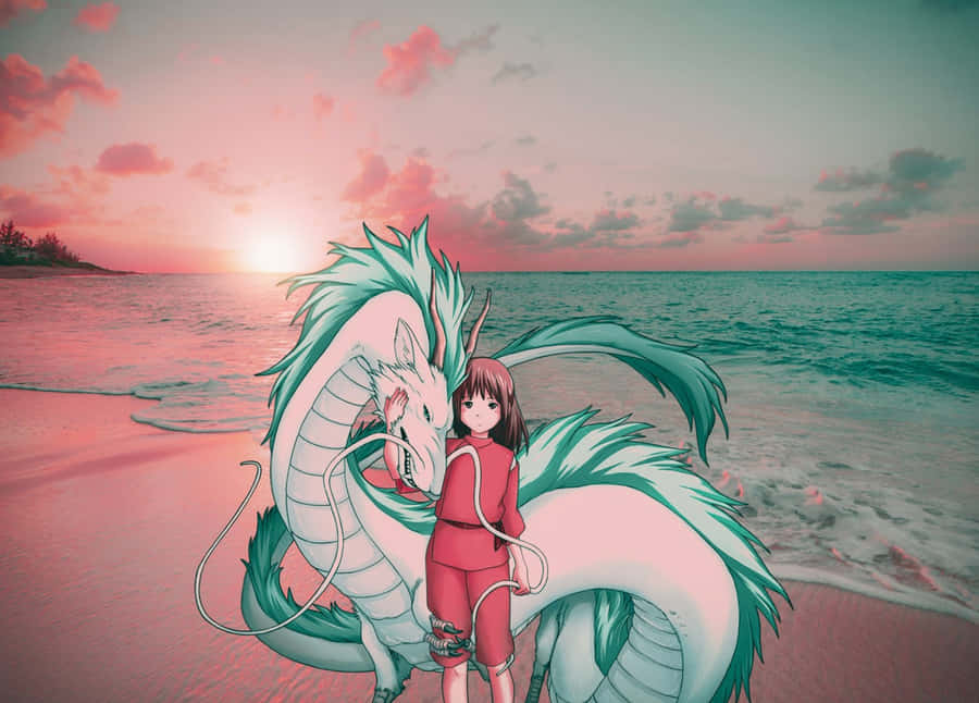 Chihiro e Dragão ao Pôr do Sol