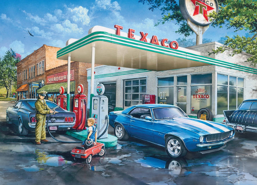 Painted Texaco Gas Station Wallpaper
