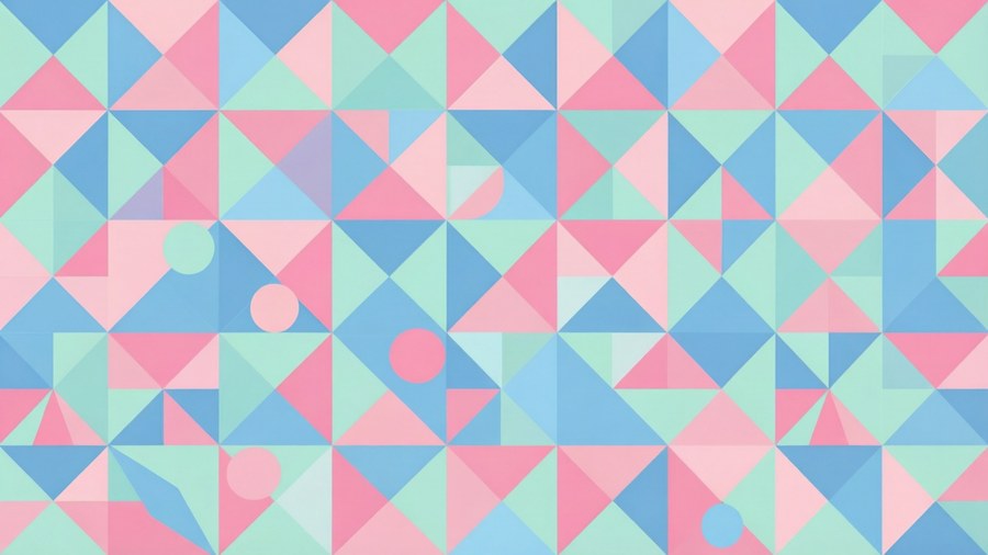 A modern pastel geometric pattern with triangles and circles in soft colors.