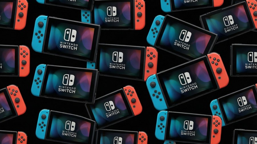 A repeating pattern of Nintendo Switch consoles