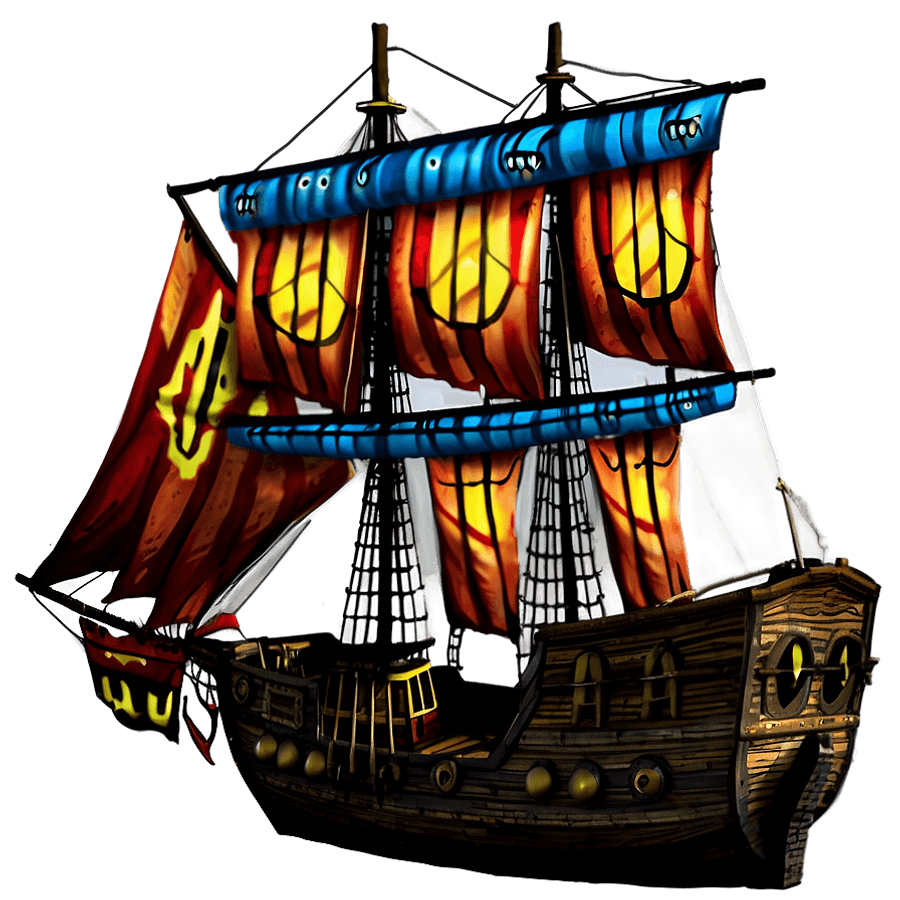 Pirate Ship Discovering Land PNG 79