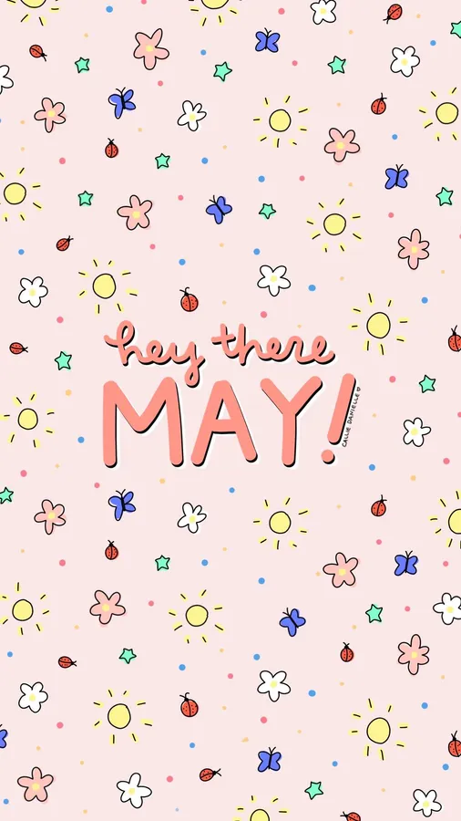 Cute design patterns with pink word art Hey there, May! portrait wallpaper.