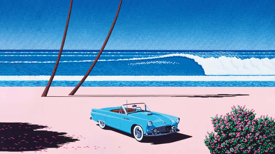 Retro Strandauto Kunstwerk von Hiroshi Nagai