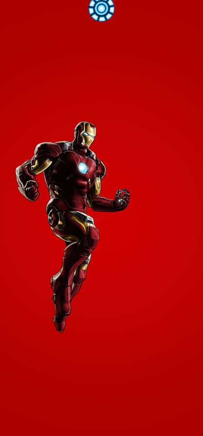 Iron Man im Flug vor rotem Hintergrund