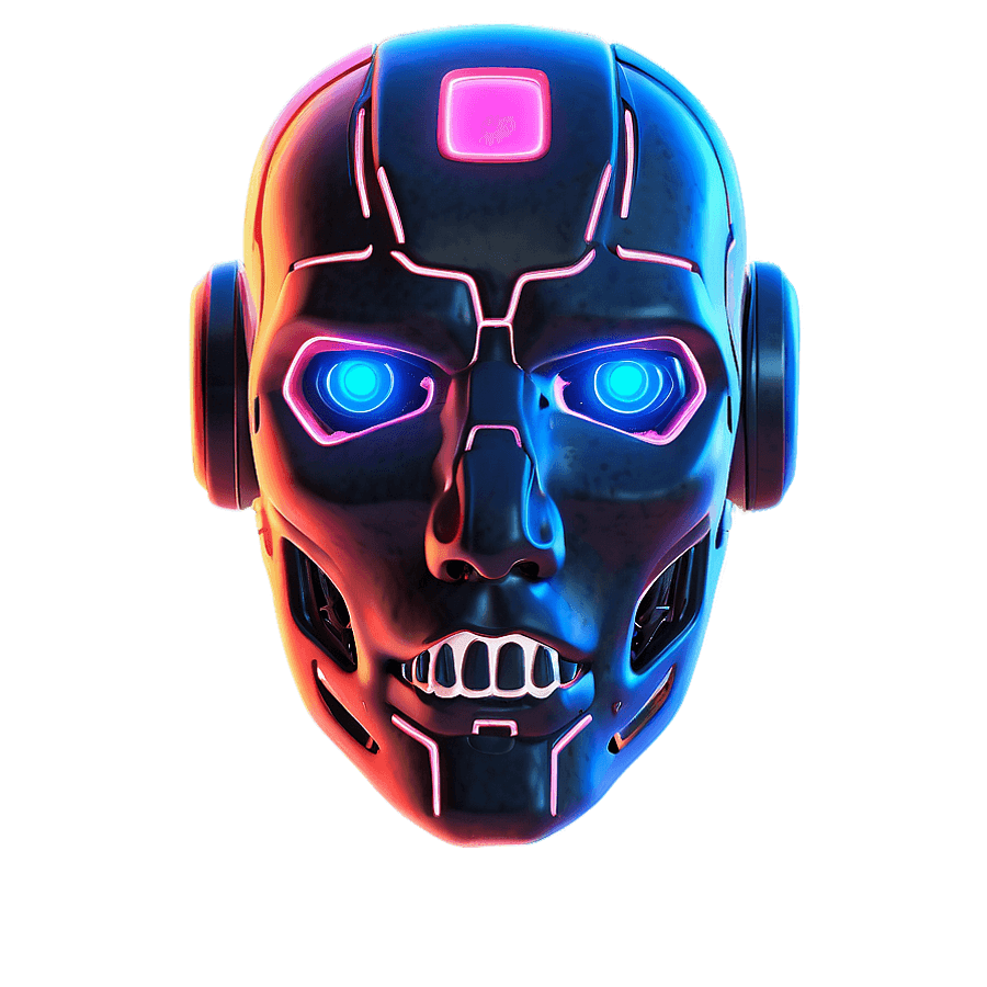Neon Robot Head PNG 06212024