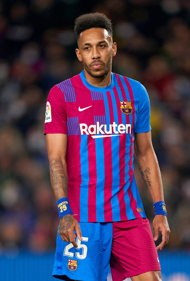 Download Pierre-emerick Aubameyang Blue Red Barcelona Jersey Wallpaper ...