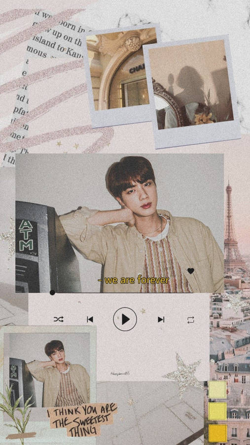 Download Pink And Beige Bts Jin Aesthetic Wallpaper | Wallpapers.com