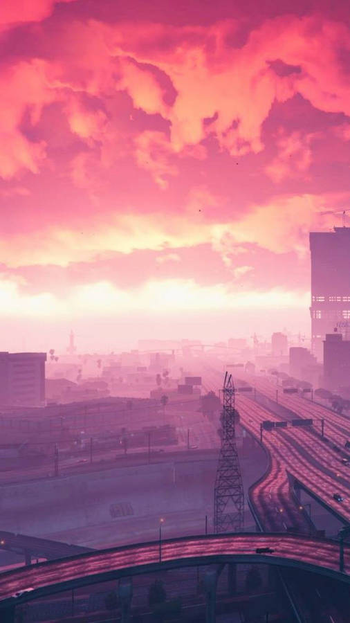 Download Pink Sky City Gta 5 Phone Wallpaper | Wallpapers.com