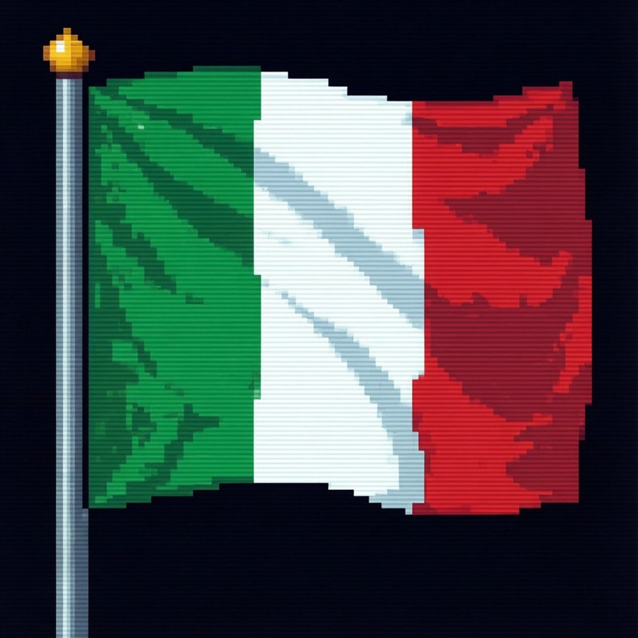 Italiensk flagga i pixel art stil, retro videospel estetik.