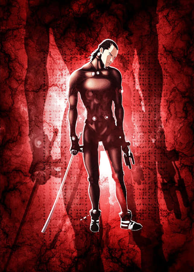Guerreiro Futurista em Fundo Vermelho