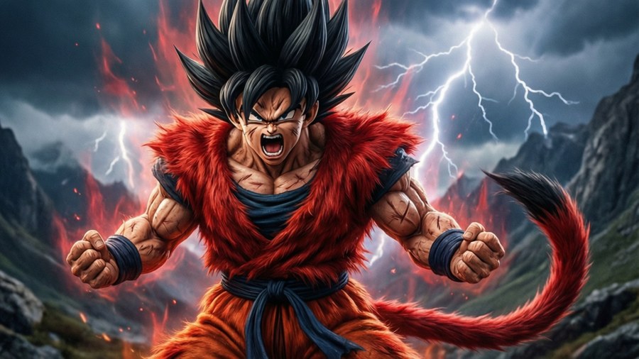 Vegeta ruge como un Super Saiyan 4, aprovechando la fuerza primal Saiyan.