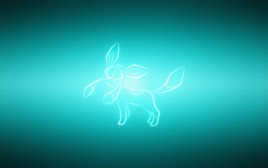 Glaceon from Pokemon in mint green neon outline, animated HD wallpaper.
