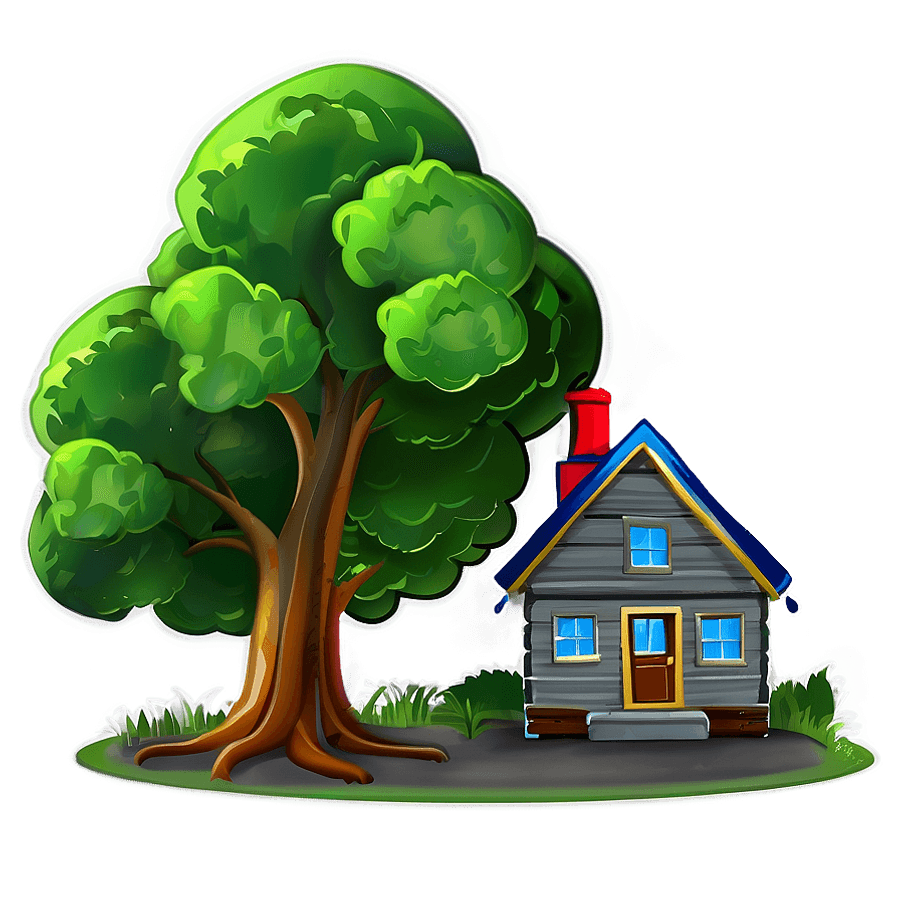 Cartoon Tree with House PNG 62
