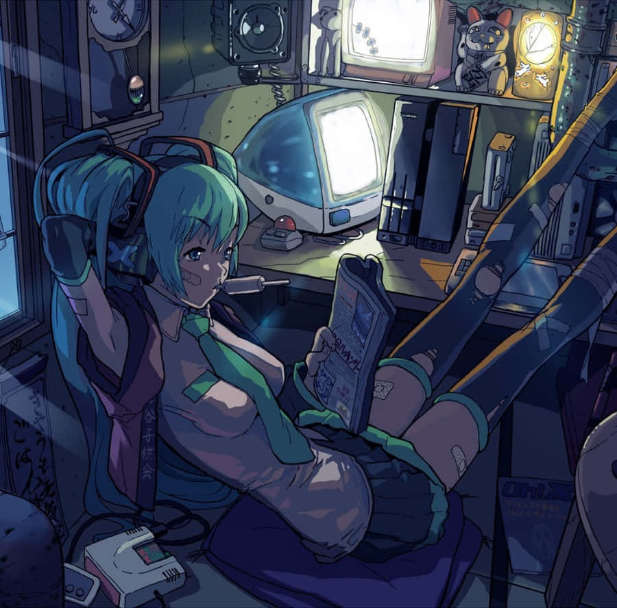 Cyberpunk Gamer Pige Værelse