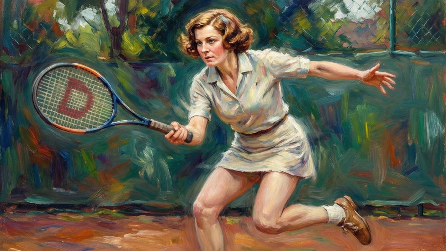 Impressionist painting of Molla Mallory practicing