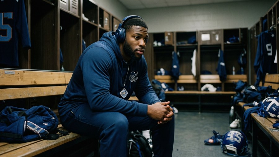 Nick Chubb mentally preparing in the locker room before a game.