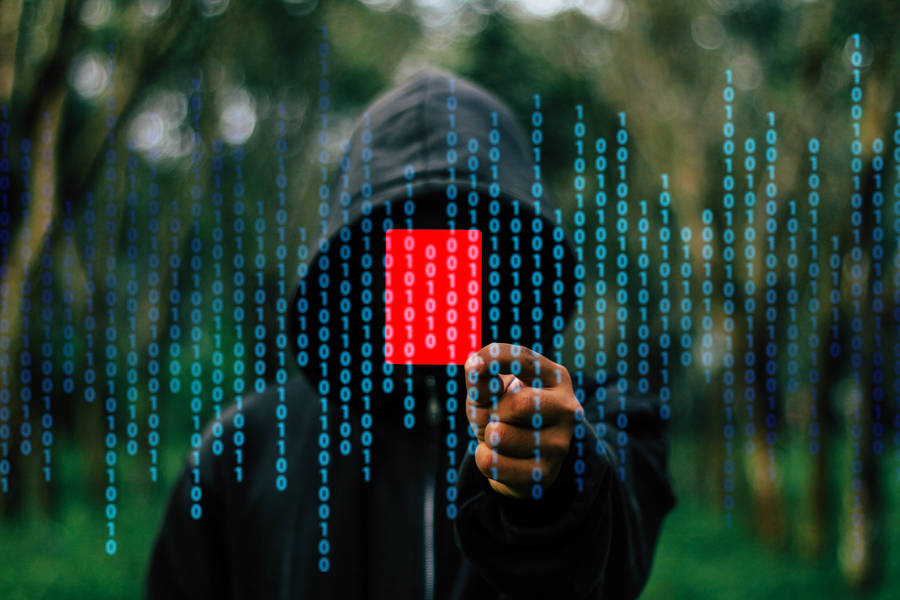 Preview wallpaper binary code, hood, hand, card