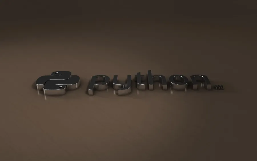 3D logo of Python program coding in a smooth brown background.