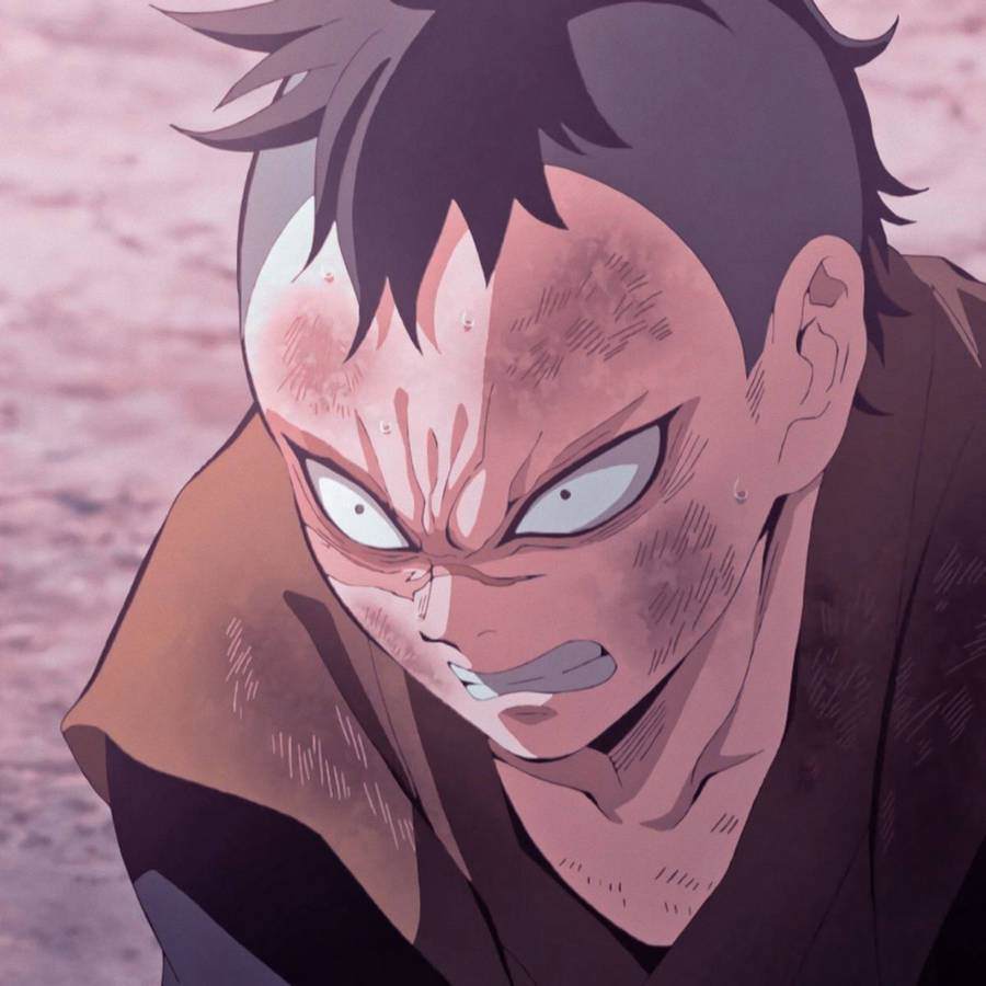 "DemonSlayer Genya Mad Face" is translated to "Demon utrotare Genya arg ansikte" in Swedish. This could be a suggestion for a computer or mobile wallpaper featuring the character Genya from the anime and manga series "Demon Slayer: Kimetsu no Yaiba" making an angry expression.