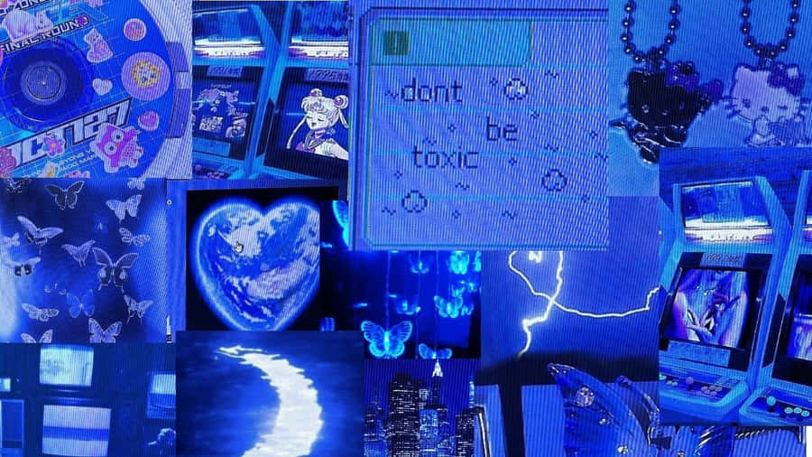 Blaue Cybercore Collage Y2 K Ästhetik