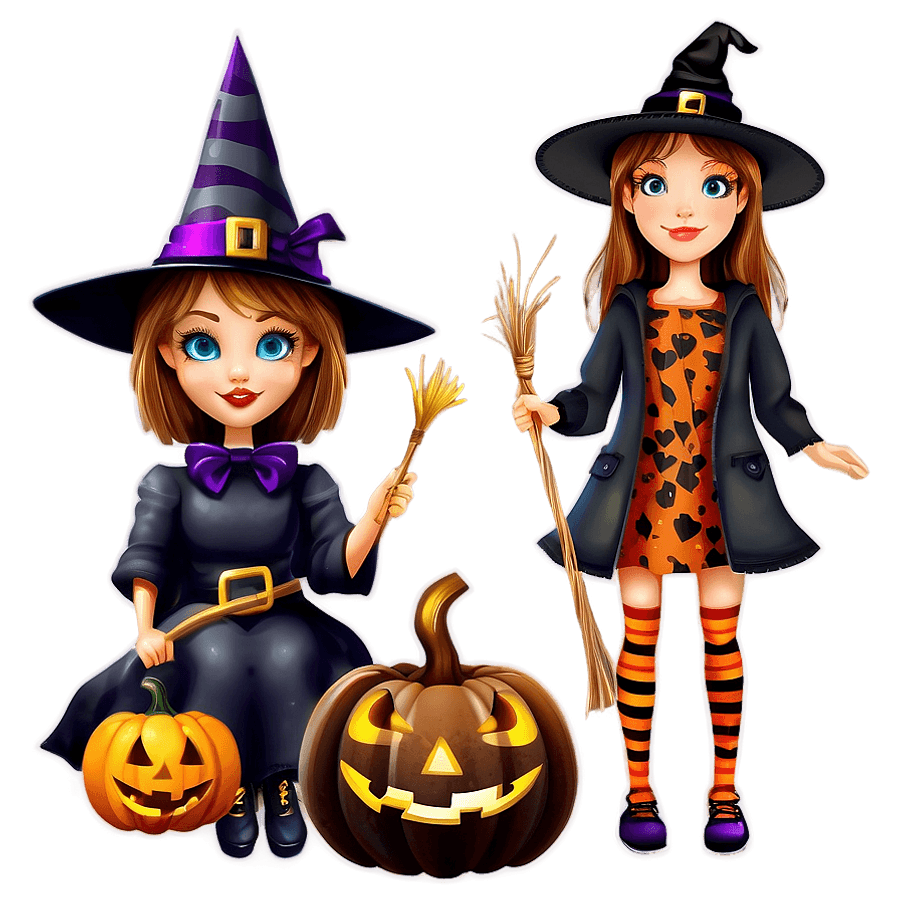Lovely Halloween Witch Clipart PNG 06112024