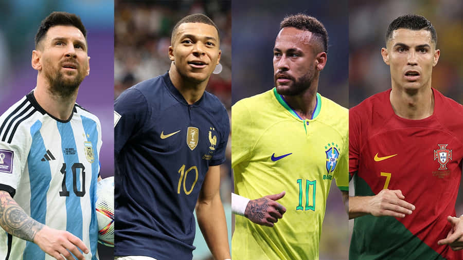 Fußballstars Messi Mbappe Neymar Ronaldo