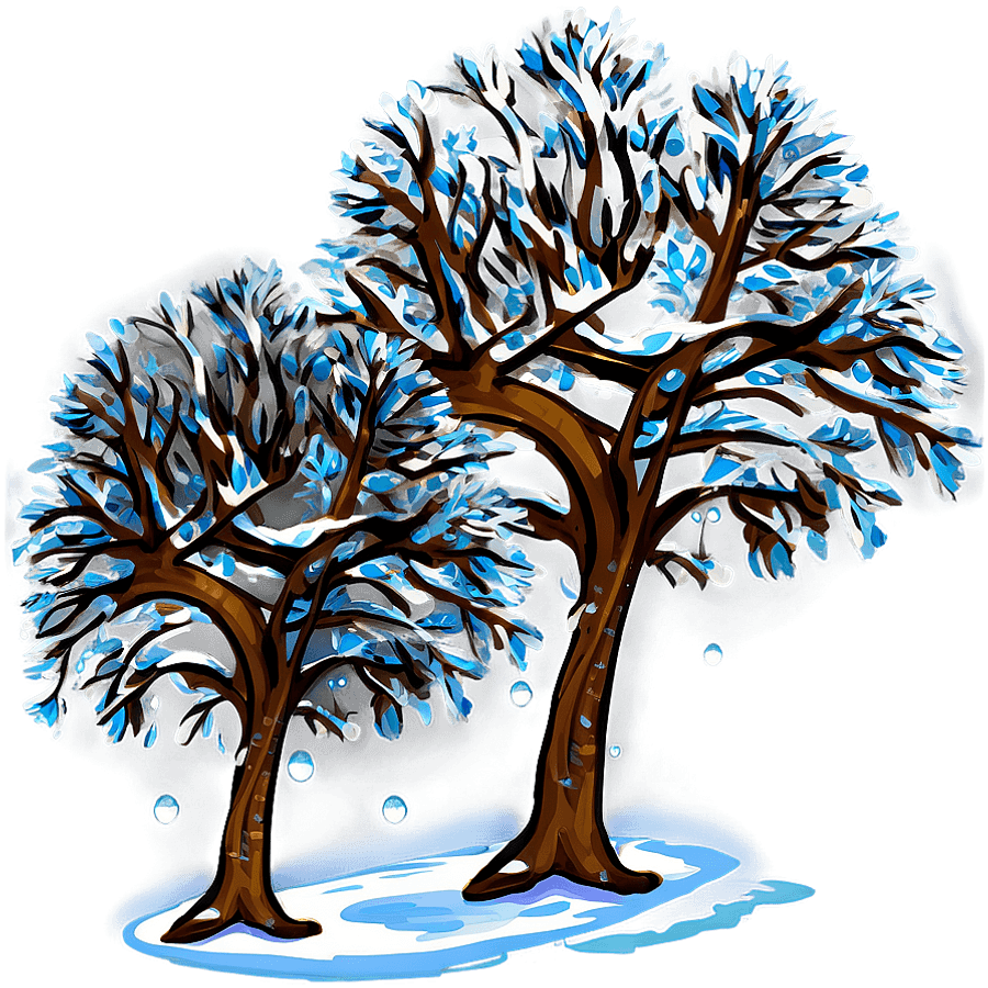 Winter Trees with Snowflakes PNG vso97