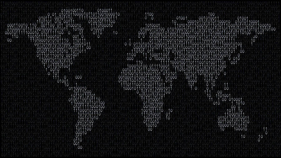 Binary coding creating a geographical map of the world wallpaper.