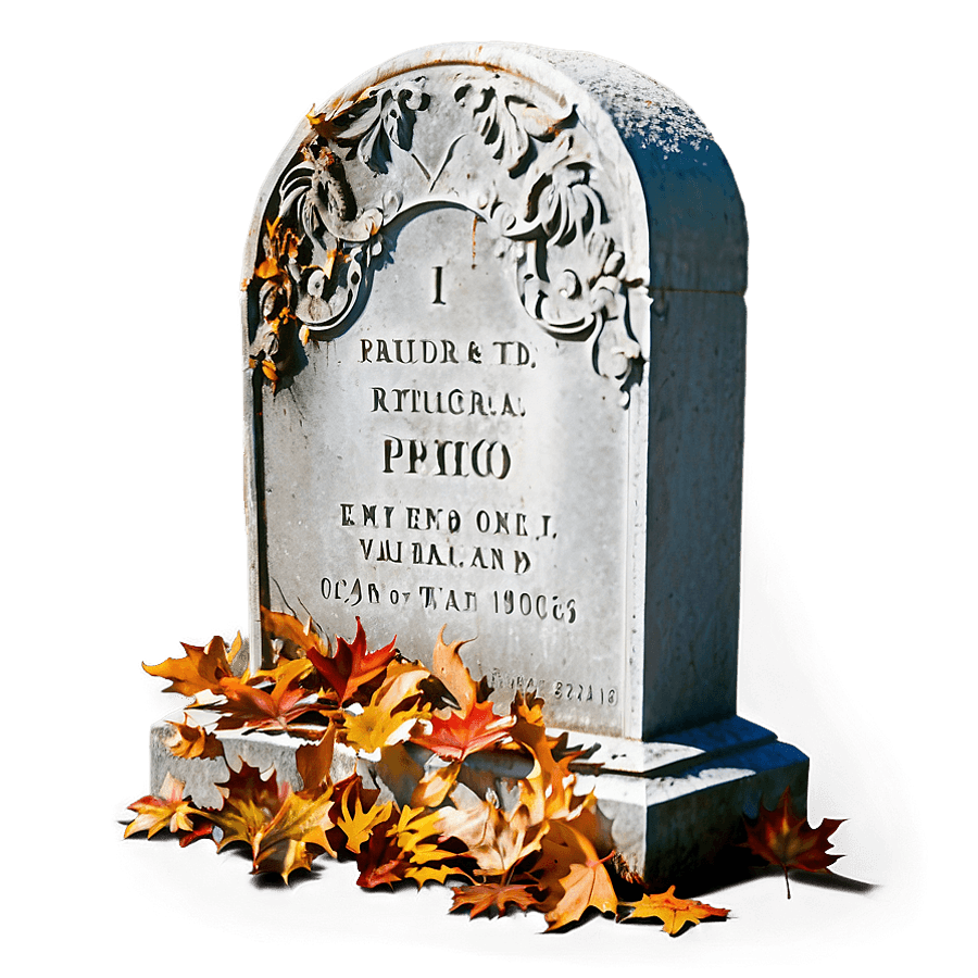 Gravestone in Autumn Leaves PNG 89