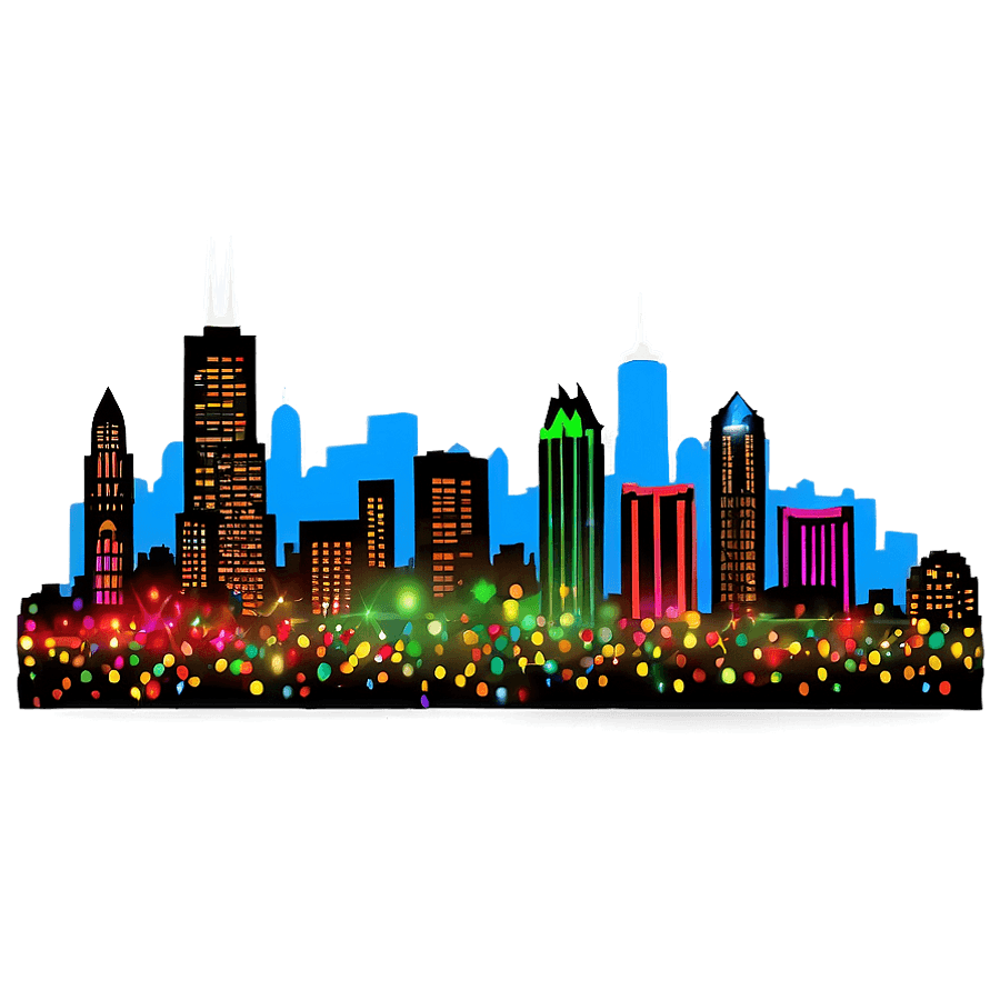Festive Chicago Skyline Lights PNG 29