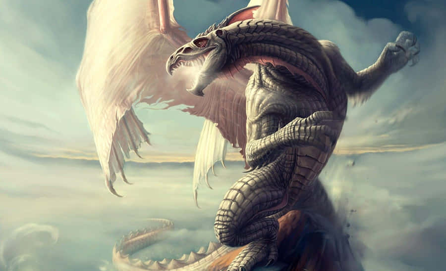 Majestätischer Drache Flug über Wolken