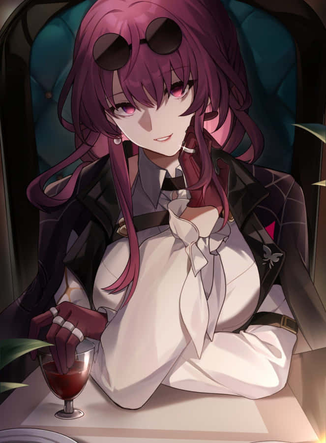 Garota Anime de Cabelo Roxo com Vinho