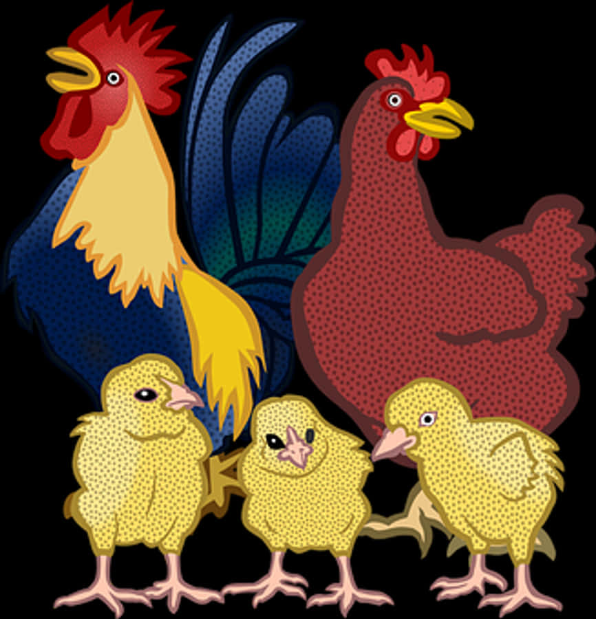 Colorful Chicken Family Illustration