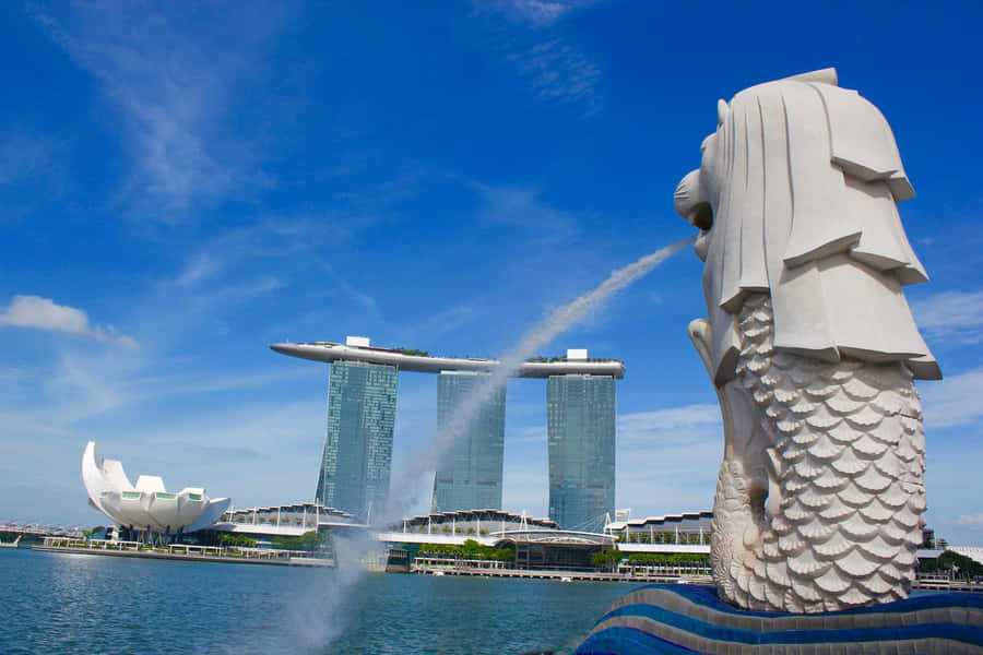 Merlion Staty Singapore Skyline