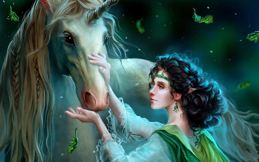 Fundode Tela Branco de Unicórnio e Ninfa