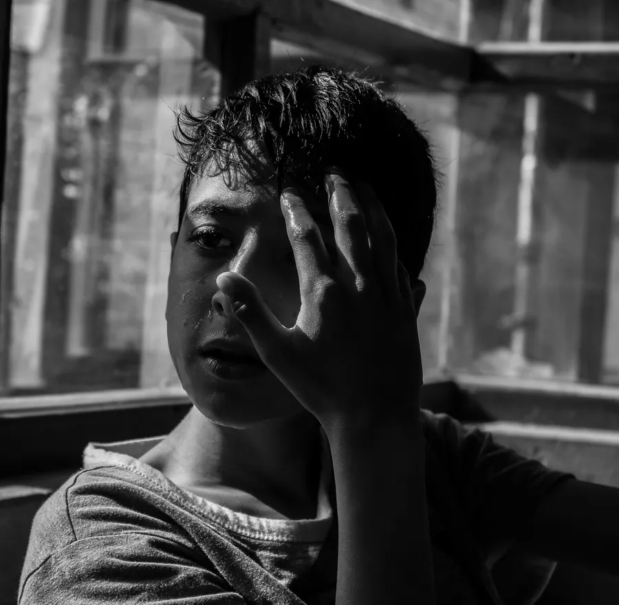 Crying Sad Boy With Shadow