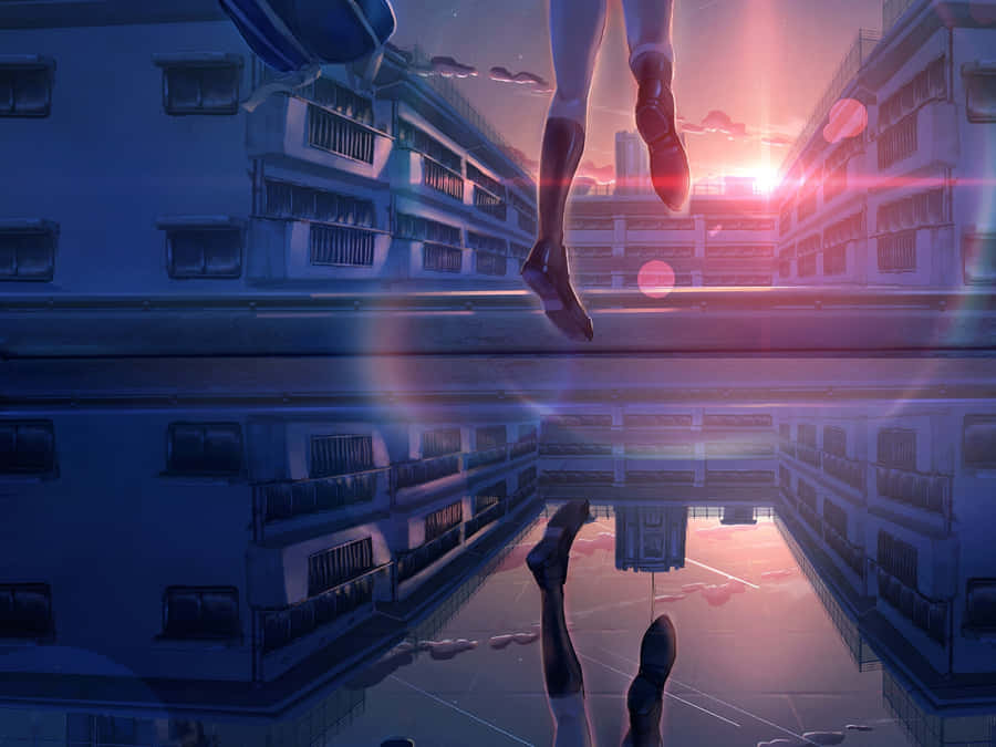 Riflesso Urbano al Tramonto con Gambe