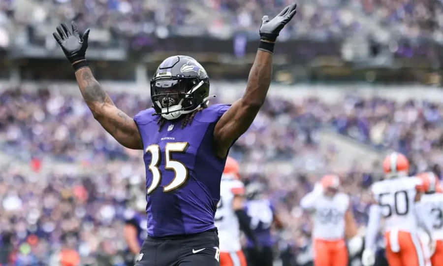Celebrazione di Gus Edwards con i Baltimore Ravens