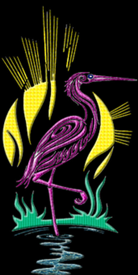 Stylized Embroidery Flamingo Art